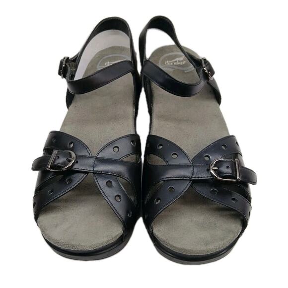 Dansko Sissy Womens Size EU 40 US 9.5-10 Black Leather Slingback Wedge Sandals - Picture 1 of 6